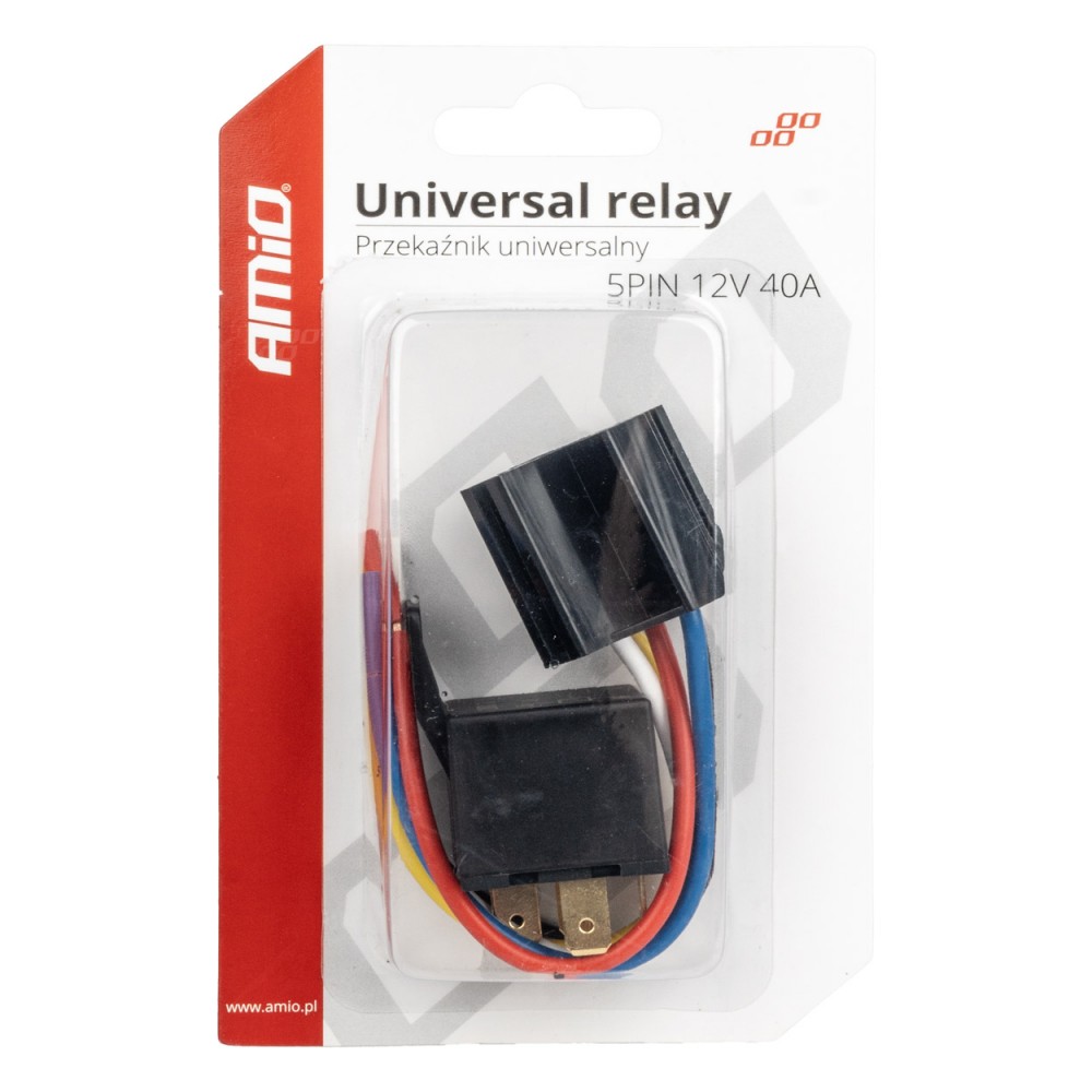Releu auto cu 5 pini, 12V, 40A + Mufa releu cu cabluri - AVX-AM03510 - AMIO