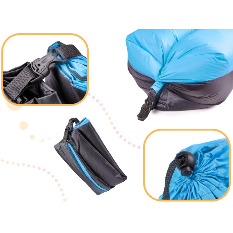 Saltea Autogonflabila Lazy Bag tip sezlong, 185 x 70cm, culoare Negru-Albastru, pentru camping, plaja sau piscina - AVX-KX5566 - AVEX