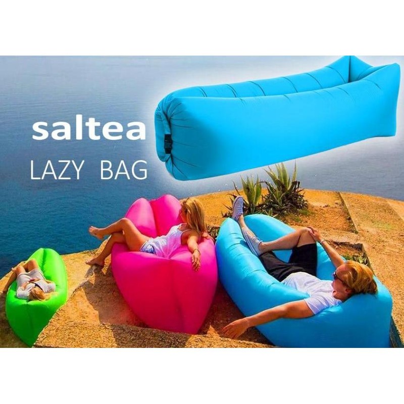 Saltea Autogonflabila Lazy Bag tip sezlong, 185 x 70cm, culoare Negru-Albastru, pentru camping, plaja sau piscina - AVX-KX5566 - AVEX