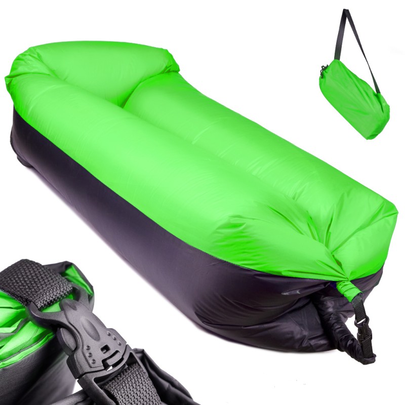 Saltea Autogonflabila Lazy Bag tip sezlong, 185 x 70cm, culoare Negru-Verde, pentru camping, plaja sau piscina - AVX-KX5566_1 - AVEX