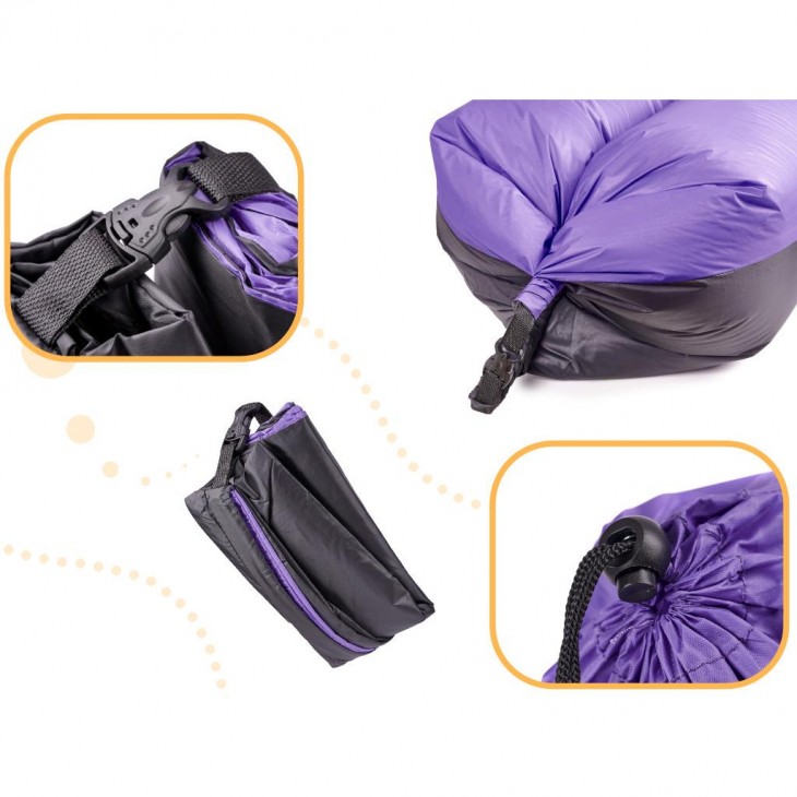 Saltea Autogonflabila Lazy Bag tip sezlong, 185 x 70cm, culoare Negru-Violet, pentru camping, plaja sau piscina - AVX-KX5566_2 - AVEX