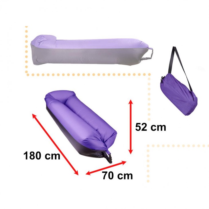 Saltea Autogonflabila Lazy Bag tip sezlong, 185 x 70cm, culoare Negru-Violet, pentru camping, plaja sau piscina - AVX-KX5566_2 - AVEX