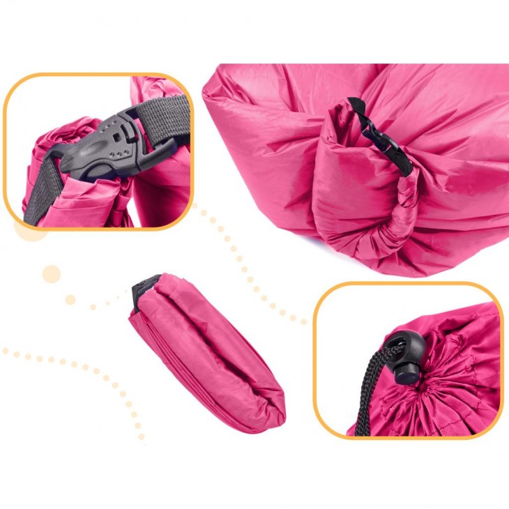 Saltea Autogonflabila Lazy Bag tip sezlong, 230 x 70cm, culoare Roz, pentru camping, plaja sau piscina - AVX-KX5567 - AVEX