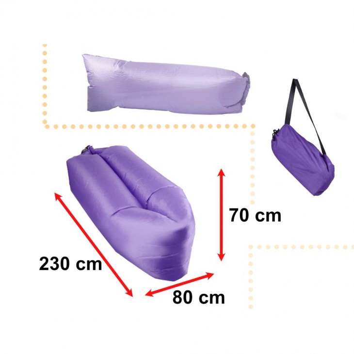 Saltea Autogonflabila Lazy Bag tip sezlong, 230 x 70cm, culoare Violet, pentru camping, plaja sau piscina - AVX-KX5567_5 - AVEX