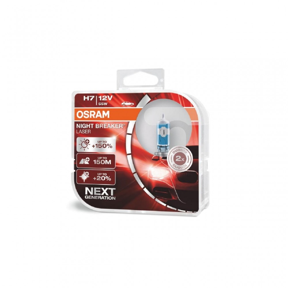 Set 2 becuri auto cu halogen Osram H7 12V 55W PX26d Night Breaker Laser +150% - AVX-AMO-64210NL - Osram