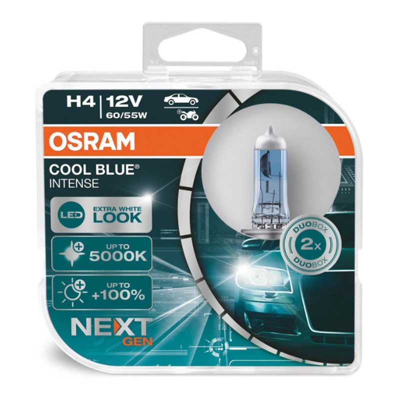 Set 2 becuri cu halogen Osram H4, 12V, 60 / 55W, P43t, Cool Blue NEXT GEN, 5000K - AVX-AM64193CBN-H - Osram