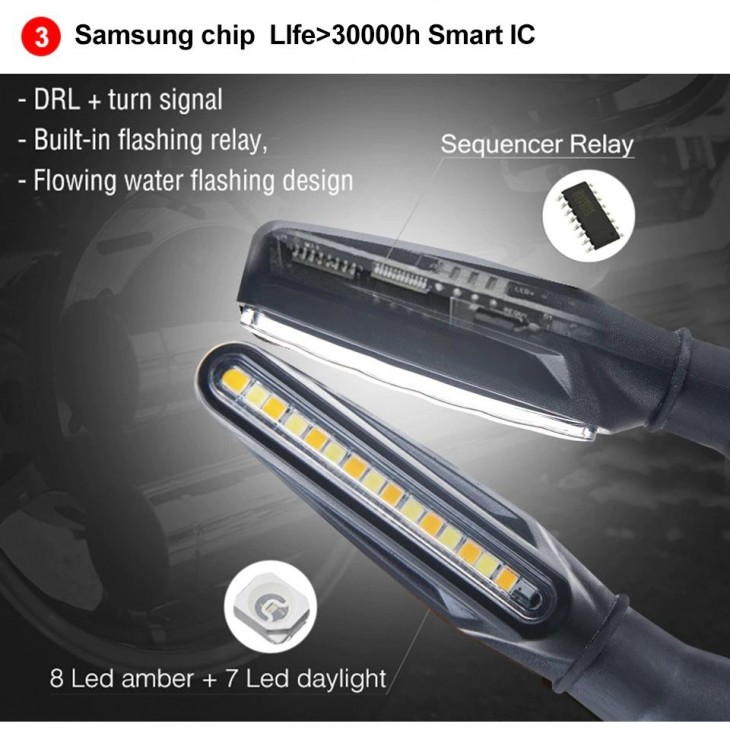 Set 2 lampi Semnalizare Moto SECVENTIALA, cu 2 functii, pozitie si semnalizare, 12V - AVX-T100122-5 - AVEX