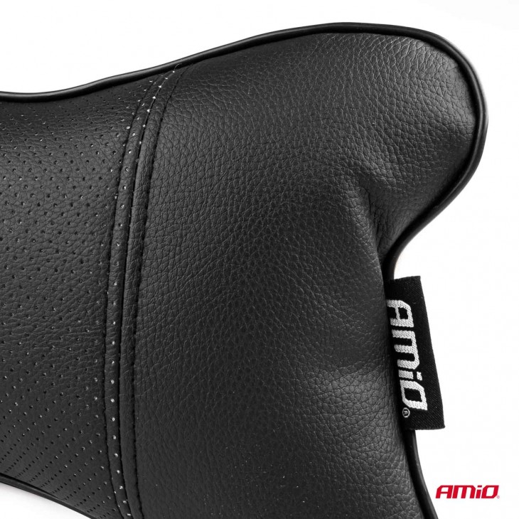 Set 2 perne pentru tetiere auto, marca AMIO, pentru sustinere gat din piele ecologica, culoare NEGRU - AVX-AM03130 - AMIO