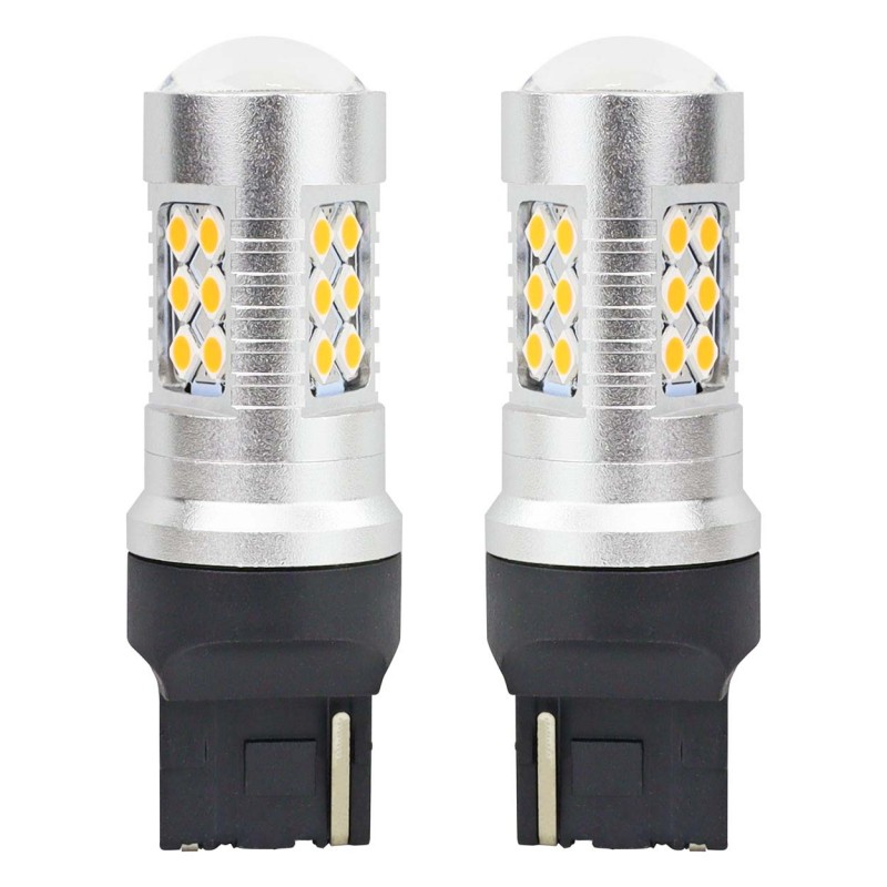 Set becuri auto cu LED CANBUS, 3030, 24SMD, compatibil T20, 7440, WY21W, Portocaliu, 12V / 24V, destinat competitiilor auto sau off-road - AVX-AM02393 - AMIO