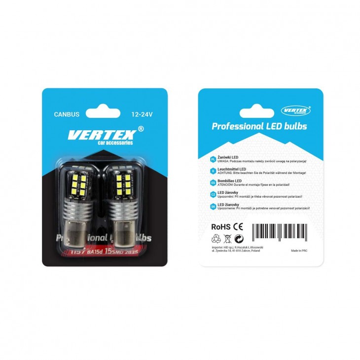 Set becuri auto cu LED CANBUS compatibil P21/5W BA15D 15 SMD 7.5W Alb 12/24V, destinat competitiilor auto sau off-road - AVX-AM01641 - AMIO