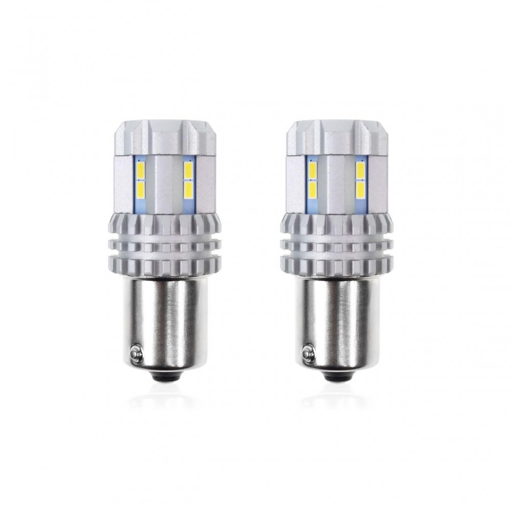 Set becuri auto cu LED CANBUS compatibil P21 R5W/R10W 22 SMD Alb 12V/24V, destinat competitiilor auto sau off-road