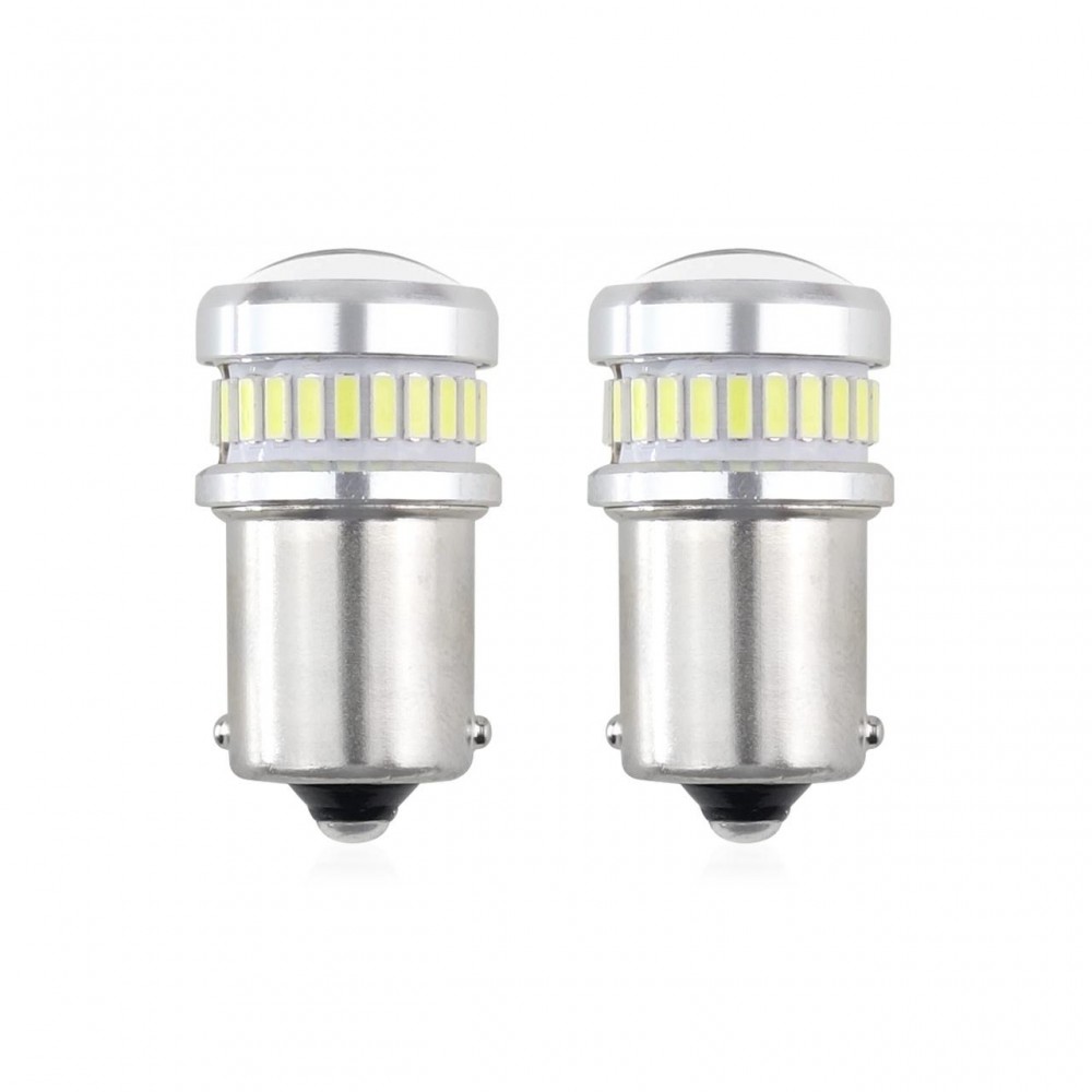 Set becuri auto cu LED CANBUS compatibil P21 R5W/R10W 30 SMD Alb 12V/24V, destinat competitiilor auto sau off-road
