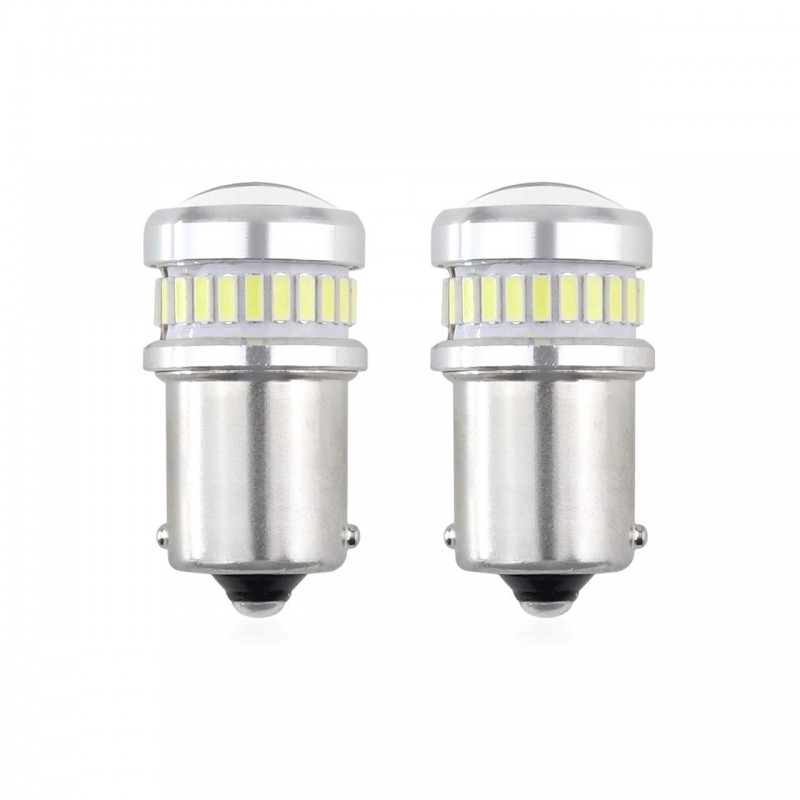 Set becuri auto cu LED CANBUS compatibil P21 R5W/R10W 30 SMD Alb 12V/24V, destinat competitiilor auto sau off-road - AVX-AM02448 - AMIO
