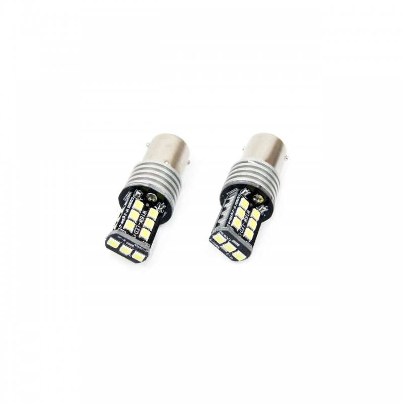 Set becuri auto cu LED CANBUS compatibil P21W BA15S 15 SMD 7.5W Alb 12/24V, destinat competitiilor auto sau off-road - AVX-AM01293 - AMIO
