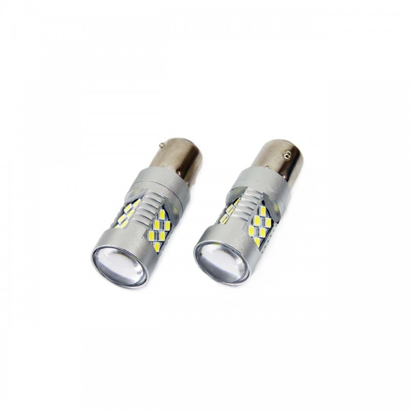 Set becuri auto cu LED CANBUS compatibil P21W BA15S 24 SMD 6.2W Alb 12/24V, destinat competitiilor auto sau off-road - AVX-AM01445 - AMIO