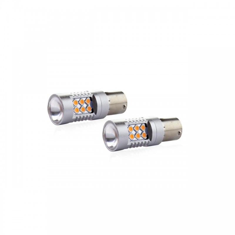 Set becuri auto cu LED CANBUS compatibil P21W BA15S 24 SMD 6.2W Orange 12/24V, destinat competitiilor auto sau off-road - AVX-AM02580 - AMIO