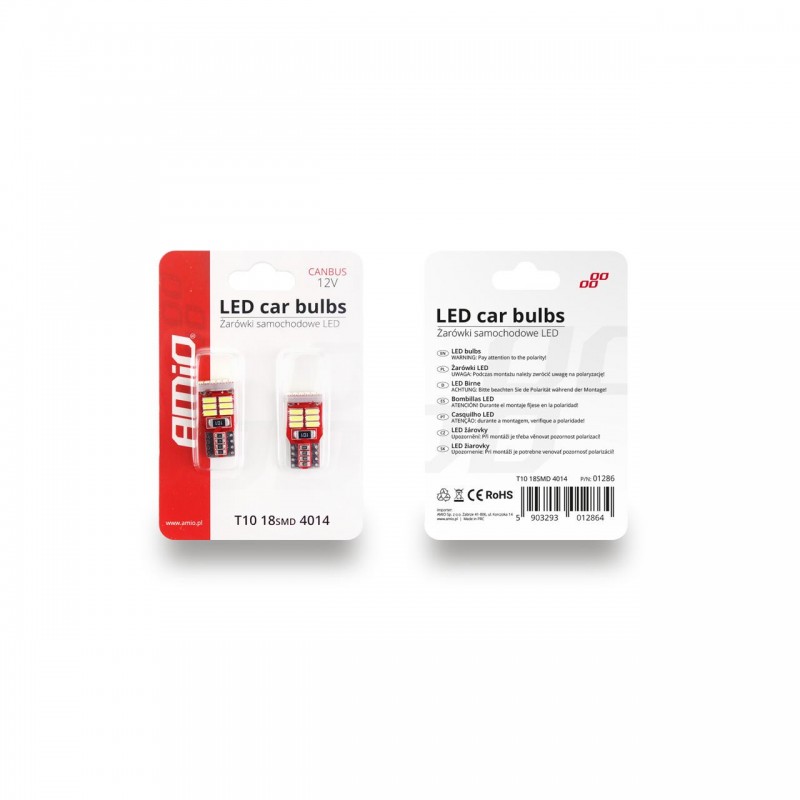 Set becuri auto cu LED CANBUS compatibil T10e W5W 18 SMD Alb 12V, destinat competitiilor auto sau off-road - AVX-AM01286 - AMIO