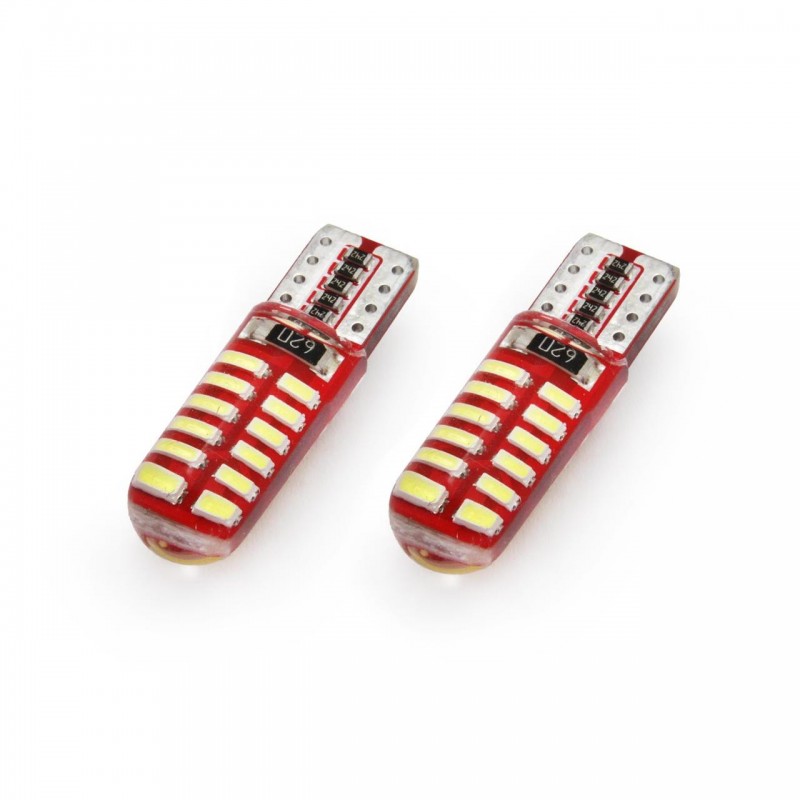 Set becuri auto cu LED CANBUS compatibil T10e W5W 24 SMD SILCA Alb 12V, destinat competitiilor auto sau off-road - AVX-AM01444 - AMIO