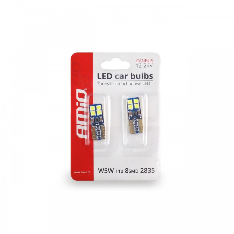 Set becuri auto cu LED CANBUS compatibil T10e W5W 8 SMD Alb 12/24V, destinat competitiilor auto sau off-road - AVX-AM01635 - AMIO
