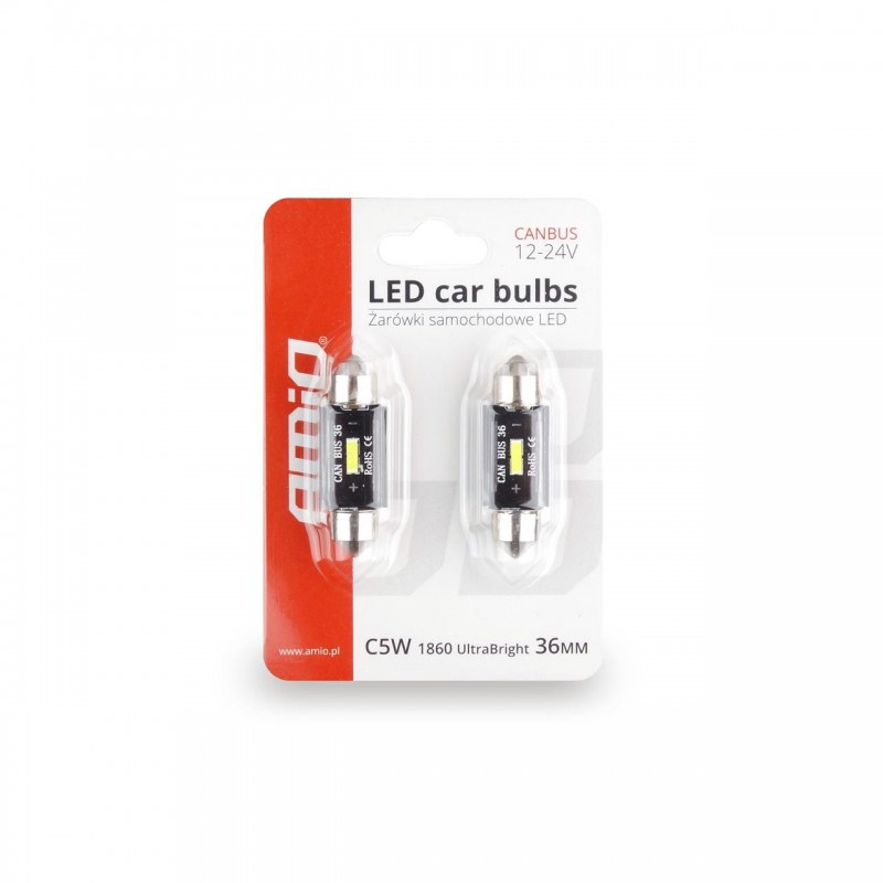Set becuri auto cu LED CANBUS sofit compatibil C5W 1 SMD 36mm Alb 12/24V, destinat competitiilor auto sau off-road - AVX-AM02442 - AMIO