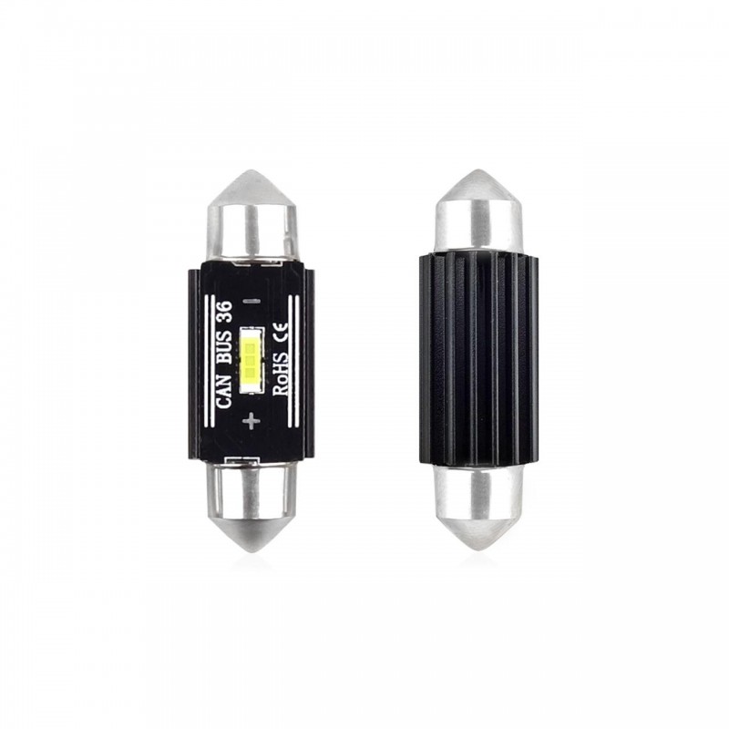 Set becuri auto cu LED CANBUS sofit compatibil C5W 1 SMD 36mm Alb 12/24V, destinat competitiilor auto sau off-road - AVX-AM02442 - AMIO