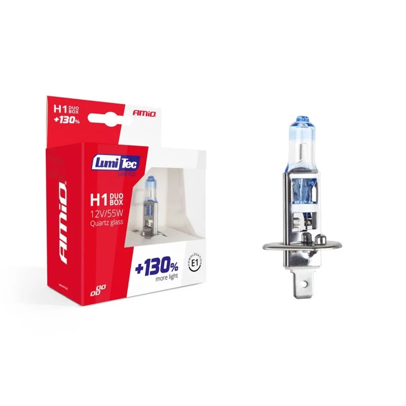 Set becuri cu halogen H1 12V 55W LumiTec LIMITED + 130% DUO BOX, AMIO