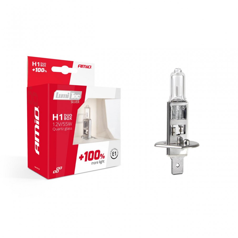 Set becuri cu halogen H1 12V 55W LumiTec SILVER + 100% DUO BOX - AVX-AM01401 - AMIO