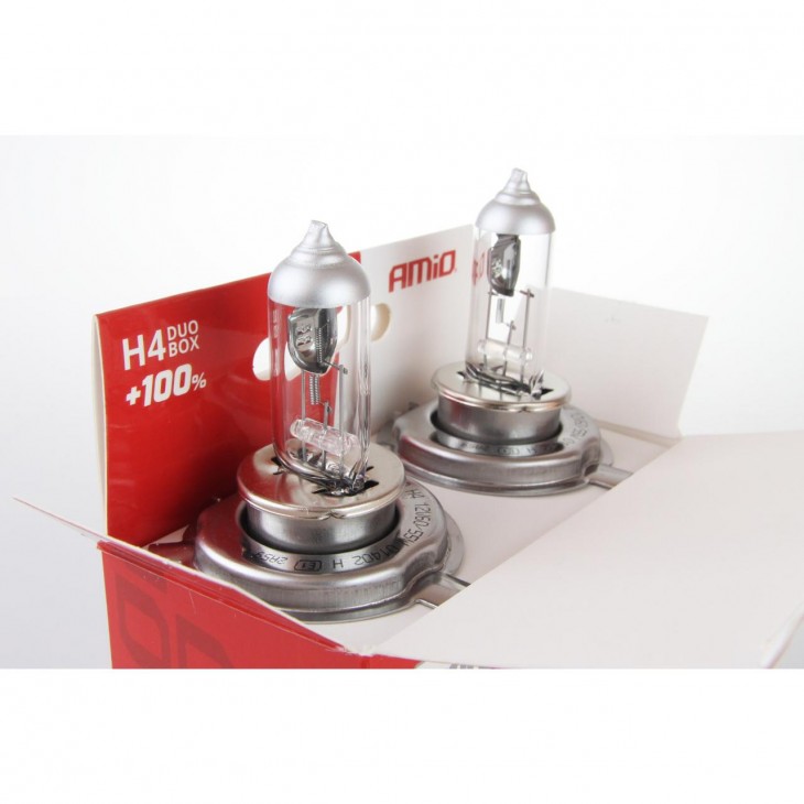 Set becuri cu halogen H4 12V 60 / 55W LumiTec SILVER + 100% DUO BOX - AVX-AM01402 - AMIO