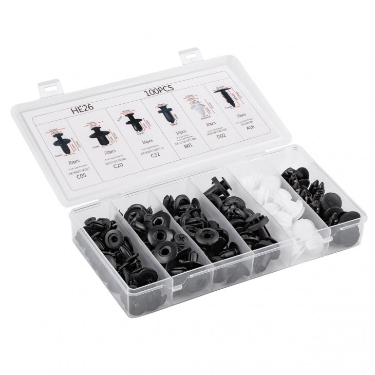 Set cleme - clipsuri reconditionare auto, 100 piese, diferite modele - AVX-AM02830 - AMIO