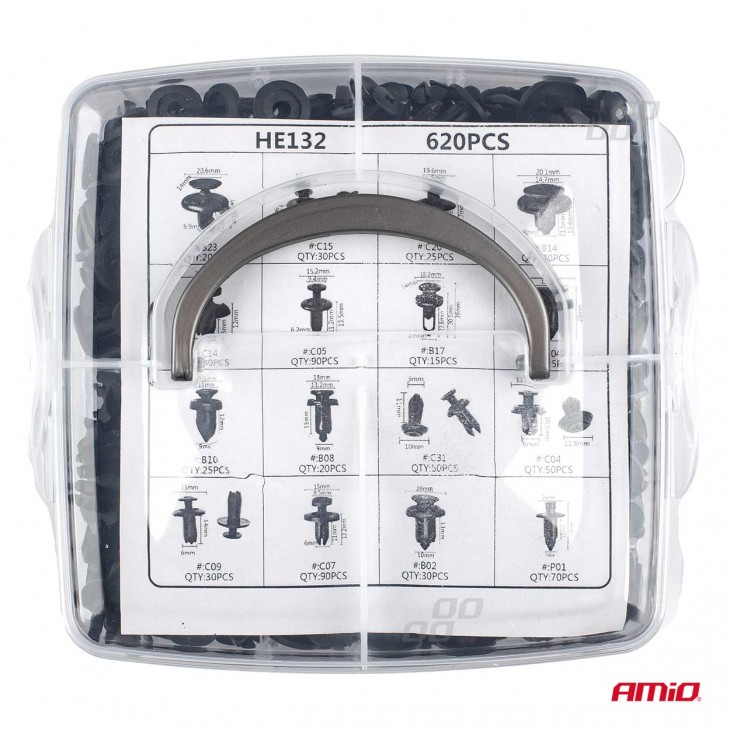 Set cleme - clipsuri reconditionare auto, 620 piese, diferite modele - AVX-AM02831 - AMIO