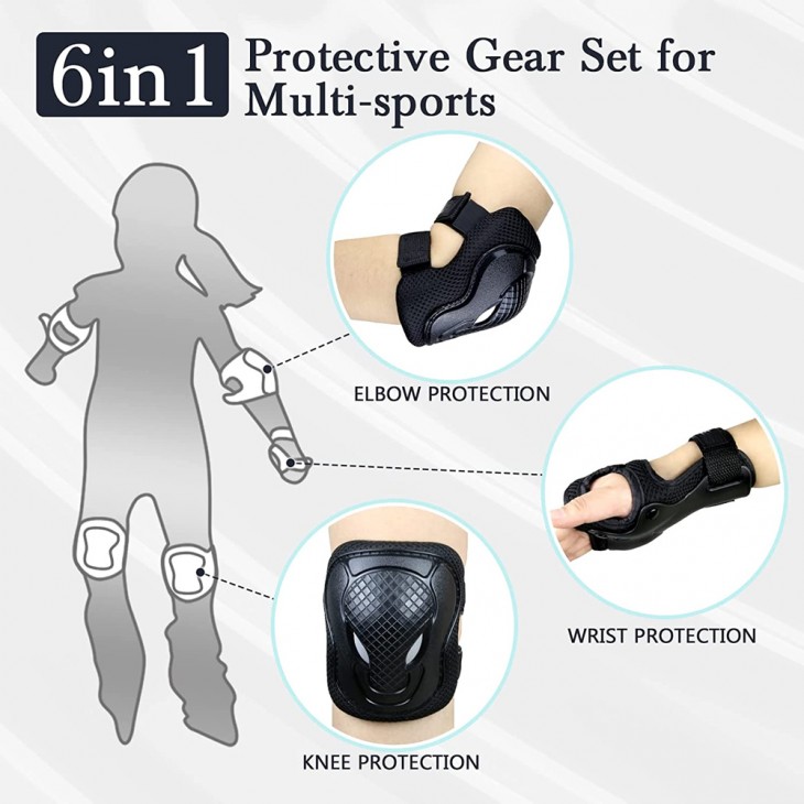 Set pentru copii, 6 x protectii pentru genunchi, coate si incheieturi (bicicleta, role, skateboard, patine) - AVX-KX5069 - AVEX