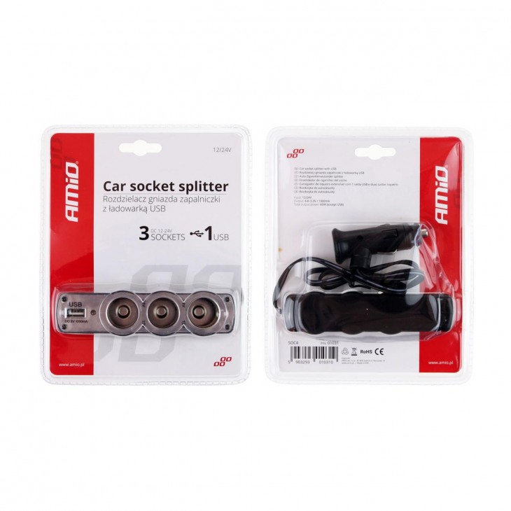 Splitter bricheta auto SOC4 3+1 USB - AVX-AM01031 - AMIO