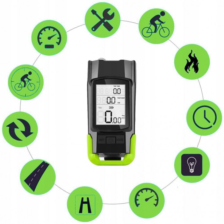 Vitezometru Digital cu lampa Fata + Spate si Claxon, waterproof, pentru bicicleta, model AVX-WT-BK-1718B - AVX-WT-BK-1718B - AVEX