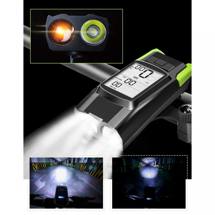 Vitezometru Digital cu lampa Fata + Spate si Claxon, waterproof, pentru bicicleta, model AVX-WT-BK-1718B - AVX-WT-BK-1718B - AVEX