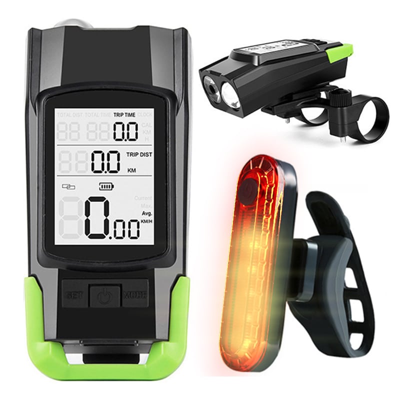 Vitezometru Digital cu lampa Fata + Spate si Claxon, waterproof, pentru bicicleta, model AVX-WT-BK-1718B - AVX-WT-BK-1718B - AVEX