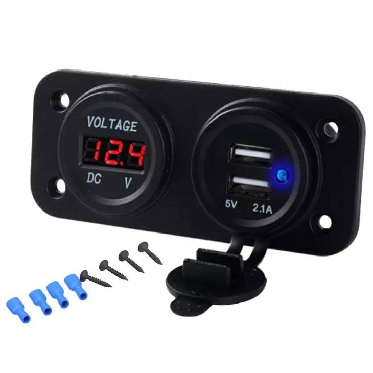 Voltmetru cu 2 x porturi incarcare USB, pentru vehicule offroad, ATV, SSV, quad, moto sau utilaje agricole, alimentare 12V - AVX-PLS37B - AVEX