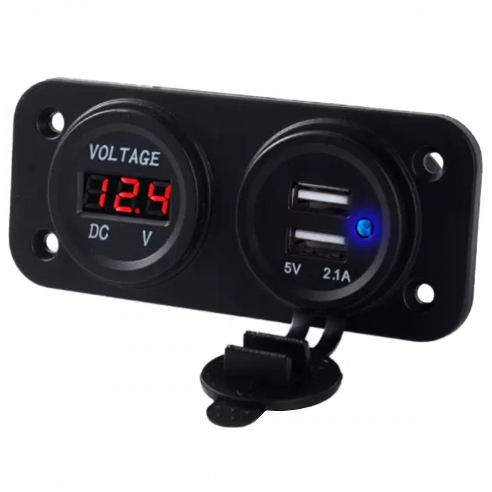 Voltmetru cu 2 x porturi incarcare USB, pentru vehicule offroad, ATV, SSV, quad, moto sau utilaje agricole, alimentare 12V - AVX-PLS37B - AVEX