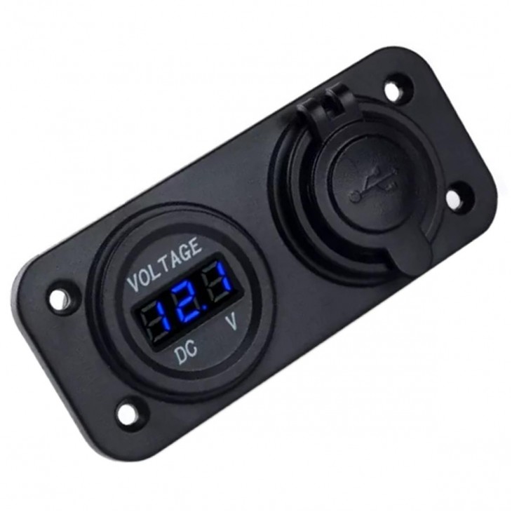 Voltmetru cu 2 x porturi incarcare USB, pentru vehicule offroad, ATV, SSV, quad, moto sau utilaje agricole, alimentare 12V - AVX-PLS37B - AVEX