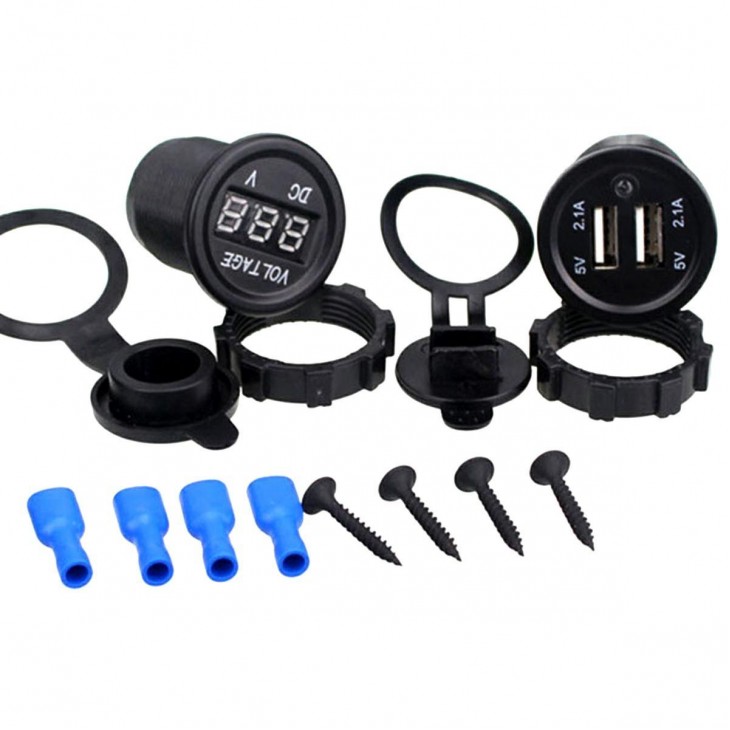 Voltmetru cu 2 x porturi incarcare USB, pentru vehicule offroad, ATV, SSV, quad, moto sau utilaje agricole, alimentare 12V - AVX-PLS37B - AVEX