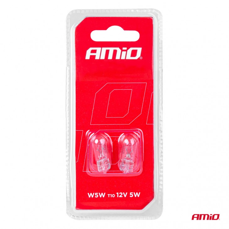 Set 2 becuri cu halogen, soclu T10, W5W, W2.1x9.5d, alimentare 12V -  - AMIO