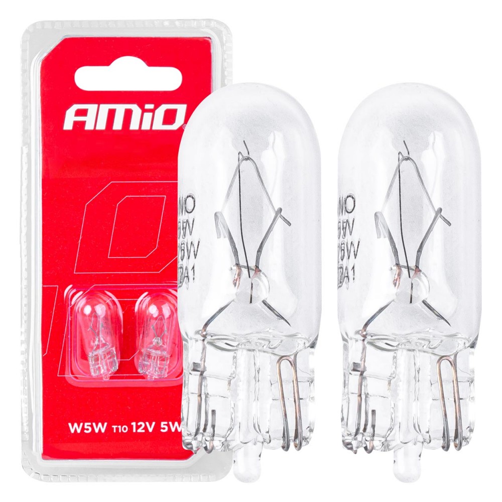 Set 2 becuri cu halogen, soclu T10, W5W, W2.1x9.5d, alimentare 12V -  - AMIO