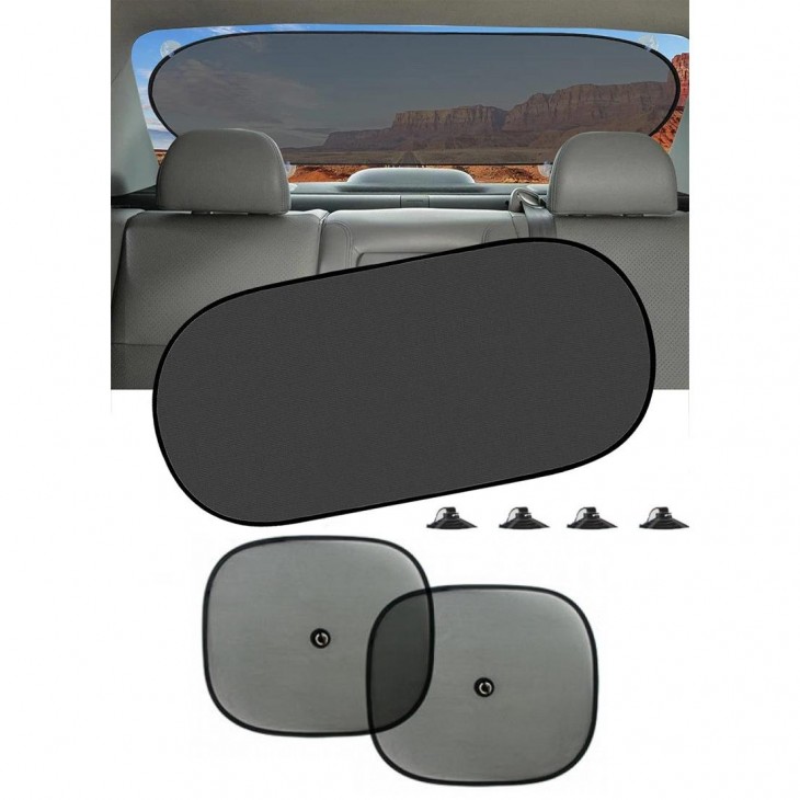 Set Protectie Solara Auto format din 3 piese, parasolar luneta + 2 parasolare laterale, prindere cu ventuze -  - AVEX