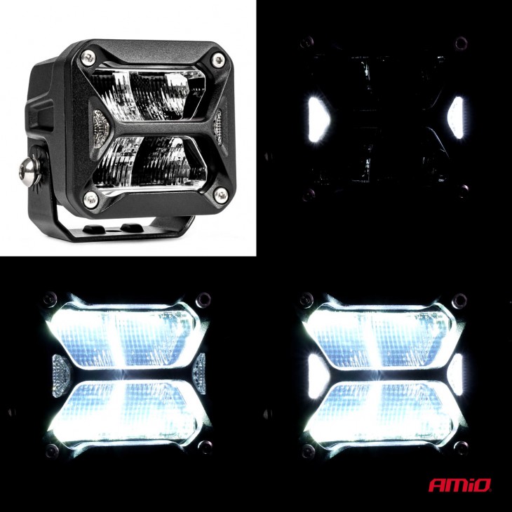 Proiector LED PRO SERIES cu doua functii pentru Off-Road, ATV, SSV, putere 18W, 1800lm, culoare 6000K, tensiune 10-30V, dimensiuni 82 x 78 x 76 mm -  - AMIO
