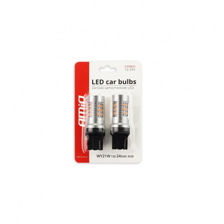 Set becuri auto cu LED CANBUS compatibil W21W T20 24 SMD 6.2W Orange 12/24V, destinat competitiilor auto sau off-road -  - AMIO