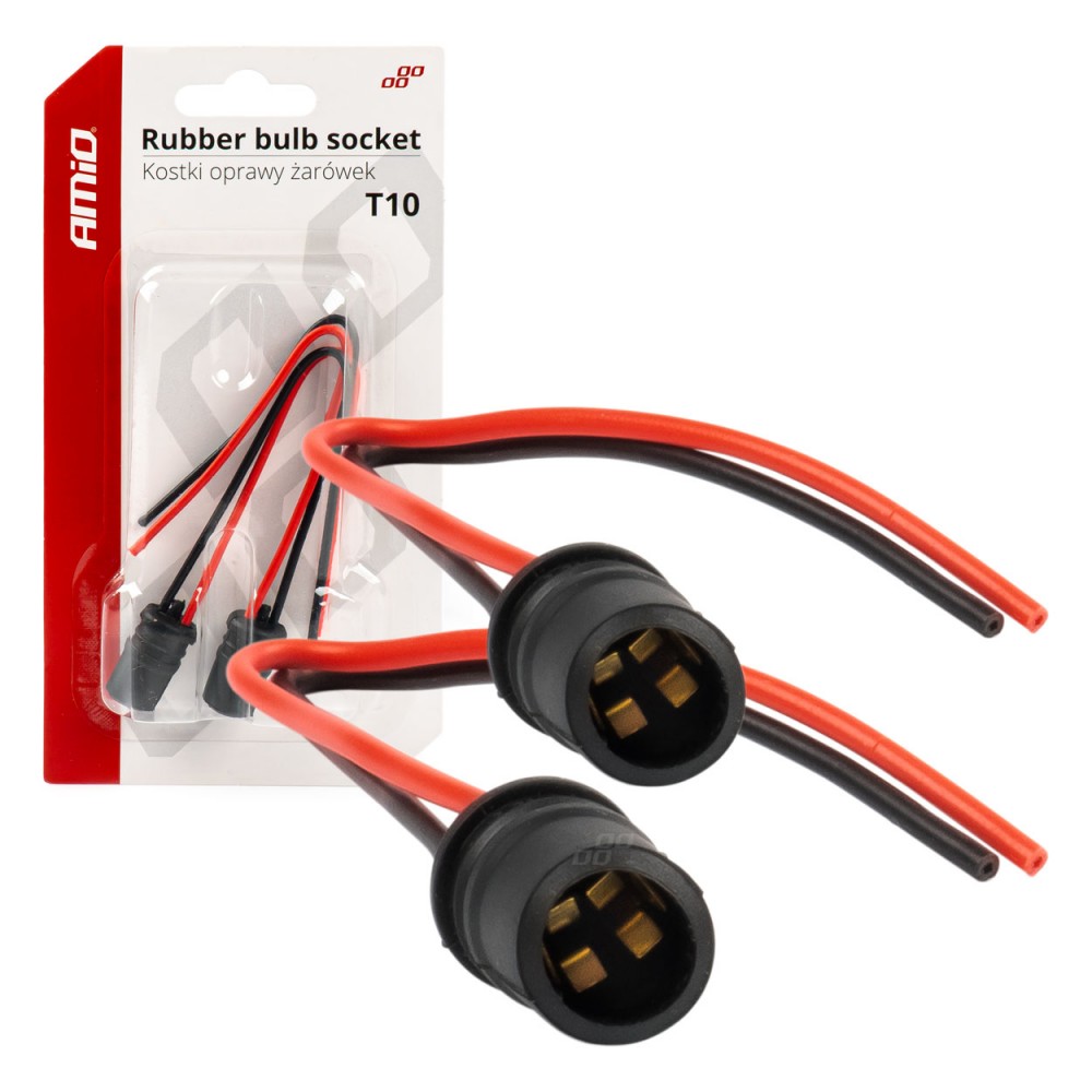 Set 2 socluri bec T10, W5W, W3W, cu mufe din cauciuc si cabluri siliconate -  - AMIO