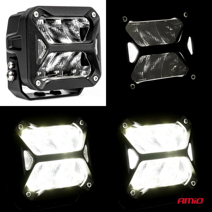 Proiector LED PRO SERIES cu doua functii pentru Off-Road, ATV, SSV, putere 58W, 7200lm, culoare 6000K, tensiune 10-30V, dimensiuni 107 x 102 x 86 mm -  - AMIO