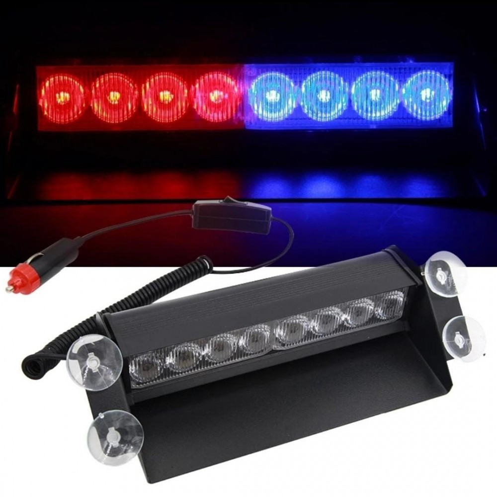 Lampa stroboscopica LED, montaj in parbriz, 8W, culoare Rosu - Albastru -  - AVEX