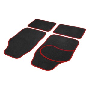 Set 4 Covorase auto din Mocheta, model Universal, culoare Negru cu margine Rosie, dimensiuni fata 64 x 44cm | spate 44 x 29cm Set 4 Covorase auto din Mocheta, model Universal, culoare Negru cu margine Rosie, dimensiuni fata 64 x 44cm | spate 44 x 29cm