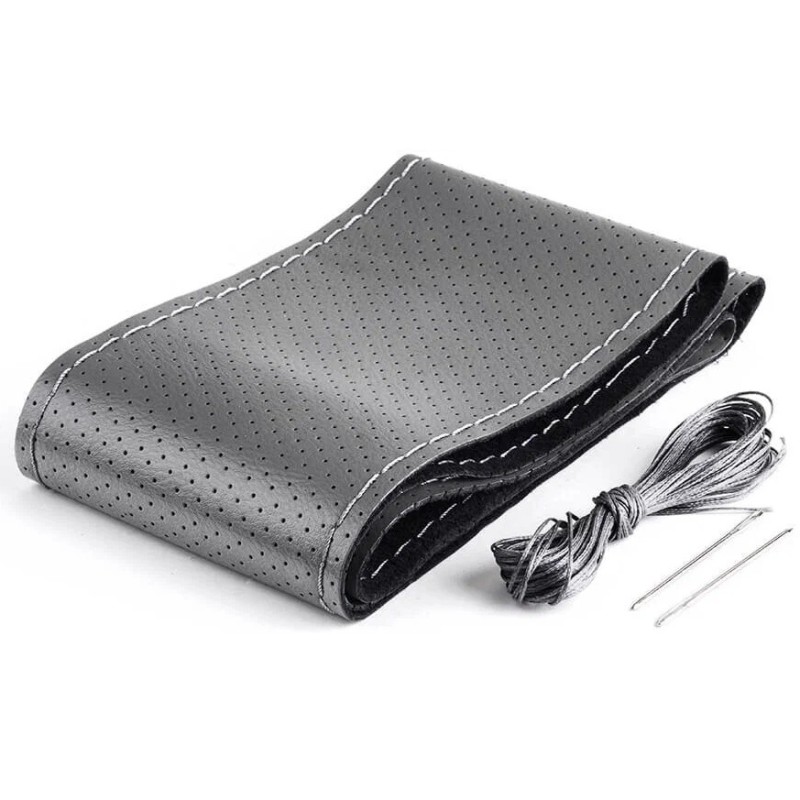 Husa volan din PIELE GRI + ATA GRI, diametru 37 - 39 cm (se coase, aspect ORIGINAL) Husa volan din PIELE GRI + ATA GRI, diametru 37 - 39 cm (se coase, aspect ORIGINAL)