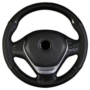 Husa volan din Piele Neagra Perforata + Carbon Black si ata neagra pentru cusut, marime M, diametru 37 - 39 cm